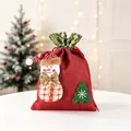 Sac-cadeau de Noël festif en toile de jute rouge avec applique bonhomme de neige. - Motif Bonhomme de Neige (C-D38)