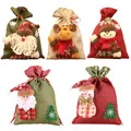 Lot de 5 sacs de Noël en toile de jute avec Père Noël renne et bonhomme de neige - Lot de 5 sacs cadeaux de Noël