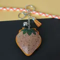 Cute sparkling strawberry rhinestone keychain with brown tassel and silver clasp - Keychain + Rhinestone Pendant / Ginger Yellow (Tassel Style)