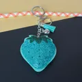 Sparkling teal rhinestone strawberry keychain with velvet tassel and silver bell - Keychain + Rhinestone Pendant / Sky Blue (Tassel Style)