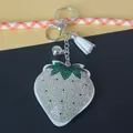 Sparkling strawberry rhinestone keychain with white tassel and bell for bag decor - Keychain + Rhinestone Pendant / White (Tassel Style)