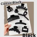 Set of matte black hair claw clips in various elegant designs and sizes - 8-Piece Set / Classic Black