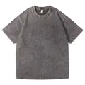 Heavyweight 230g gray washed cotton T-shirt with vintage acid wash texture details. - Dark Gray
