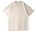 Premium heavyweight 230g washed vintage cotton T-shirt in beige American retro style - Khaki