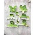 Set of 7 green gradient hair claw clips in various shapes including flower and butterfly - 8-Piece Set / Gradient Green