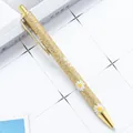 Golden glitter click ballpoint pen with white daisy pattern for students and office - Little Daisy Gold / 1.0mm Bullet Tip