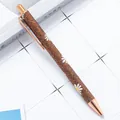 Elegant brown glitter ballpoint pen with white daisy patterns and rose gold accents - Daisy Coffee / 1.0mm Bullet Tip