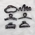 Elegant grey marble tortoise shell hair claw clips set featuring six unique styles - 6-Piece Set / Grey Purple Leopard