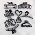 Premium grey leopard print hair claw clip set of nine pieces on white faux fur - 9-Piece Set / Grey Purple Leopard
