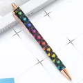 Glitter ballpoint pen with rainbow heart pattern and rose gold metal trim accents - Black Heart (Rose Gold Hardware) / 1.0mm Bullet Tip
