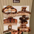 Set of 6 tortoiseshell amber pattern hair claw clips for women in various stylish shapes - 6-Piece Set / Tortoiseshell