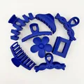 Elegant set of various deep blue matte hair claw clips for versatile styling options - 8-Piece Set / Klein Blue