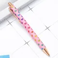 Stylish pink glitter ballpoint pen featuring colorful heart patterns and rose gold accents - Pink Heart (Rose Gold Hardware) / 1.0mm Bullet Tip