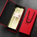 Elegant double-layer glass tea infuser water bottle in a premium red woven gift box set - White 350ml Gift Box