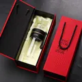 Premium double-walled glass tea infuser cup set presented in an elegant red gift box - Black 350ml Gift Box