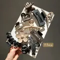Elegant 11-piece matte hair claw clip set in earth tones including flower and geometric shapes - 11 Pieces Set / Multicolor