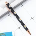 Retractable metal ballpoint pen with black glitter finish and white daisy patterns - Daisy Black (New) / 1.0mm Bullet Tip