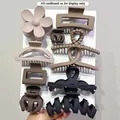 Assorted set of matte hair claw clips in earthy beige and black colors with various shapes - 10-Piece Set / Multicolor
