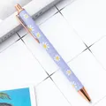 Elegant purple glitter ballpoint pen with daisy pattern and rose gold metal clip - Daisy Blue (New) / 1.0mm Bullet Tip
