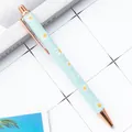 Glittery mint blue retractable ballpoint pen featuring delicate white daisy patterns. - Daisy Candy Blue (New) / 1.0mm Bullet Tip