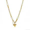 Elegante collana in acciaio al titanio dorato con ciondolo a cuore e catena a maglie miste - Collana (SH6136 Cuore) / Oro