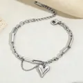 Elegante collana in acciaio al titanio con ciondolo a cuore e catena a maglie miste - Braccialetto (CE98 Cuore) / Color Acciaio