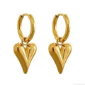 Detailed macro view of elegant gold-plated heart-shaped hoop earrings for women. - Hoop Earrings (DG253 Heart)