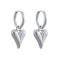 Elegant minimalist silver titanium steel hoop earrings with 3D heart-shaped pendants - Hoop Earrings (DG216 Heart)