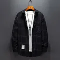 Camicia casual da uomo a quadri neri con maniche lunghe e vestibilità ampia coreana - M / Nero a Quadri