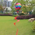 Colorful rainbow hot air balloon wind spinner with red curly tail for garden - Sequin Stripes
