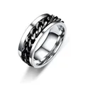 Anello da uomo in acciaio al titanio argento e nero con catena rotante effetto spinner - US 6 / Nero