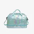 Holographic light blue sports duffel bag with separate wet dry shoe compartment - Holographic Green
