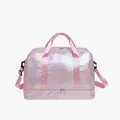 Pink iridescent holographic gym bag with large capacity and wet-dry separation feature - Pearlescent Pink