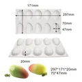 10-cavity mango silicone mousse cake mold with detailed dimensions 297x171x20mm - Mango Shape (MCM-115) / White