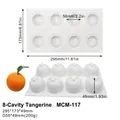 8-cavity orange silicone mousse mold with detailed size measurements for professional baking - Orange Shape (MCM-117) / White