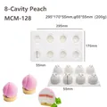 Professional 8-cavity peach shaped silicone mousse cake mold, size 295x170x55mm - Peach Shape (MCM-128) / White