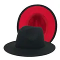 Eleganter zweifarbiger Wollfilzhut in Schwarz und Rot im klassischen Jazz-Stil Design - M (56-58cm) / Schwarz mit Roter Innenseite