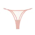 Elegante tanga de encaje rosa con tirantes finos ajustables para mujer vista SKU - S / Rosa