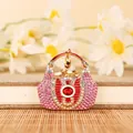 Porte-clés créatif en forme de sac à main orné de strass roses et d'une pierre rouge - Sac en Strass [Rose]