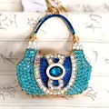 Elegant blue rhinestone handbag keychain charm with premium gold-tone metal finish - Rhinestone Handbag [Blue]