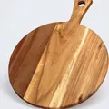 Natural round acacia wood cutting board and cheese pizza serving tray with handle - Acacia Wood Style / Round with Handle 40x30x1.5CM