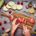 High-quality natural acacia wood cutting board with handle for kitchen use and serving - Acacia Wood Style / Style A 43x18x1.5CM