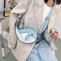 Adorable light blue whale cartoon crossbody bag for women with adjustable shoulder strap - Sky Blue