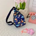 Dark blue children's chest bag with colorful dinosaur cartoon patterns for outdoor use - Dark Blue Dino