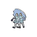 Schattige emaille speld met iconische blauwe jurk tweeling en een paraplu - Tweeling met Blauwe Paraplu Stijl (QHXZ1130)