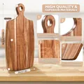 Natural acacia wood cutting board with handle and size annotations - Acacia Wood Style / Style E 34.5x20x1.5CM