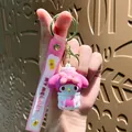 Cute pink My Melody silicone keychain with wrist strap and gold keyring - Sanrio Snack Family-My Melody