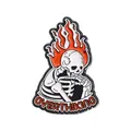 Creative cartoon skeleton enamel pin with flaming head and Overthinking text badge - Pensive Flame Skeleton (QHXZ2689)