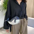 Cute blue and white whale-shaped cartoon crossbody bag with adjustable strap for women - Dark Blue