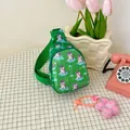 Kids green crossbody chest bag with cute purple cartoon unicorn and cloud pattern - Green Pony